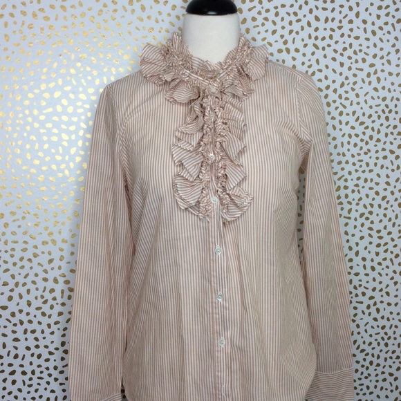 J. Crew Tops - J. Crew ruffle neck striped button down shirt